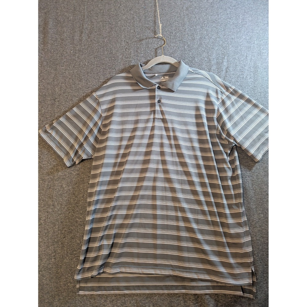 Adidas Shirt Mens Large Gray Stripe Golf Short Sleeve Performance Polo Climacool